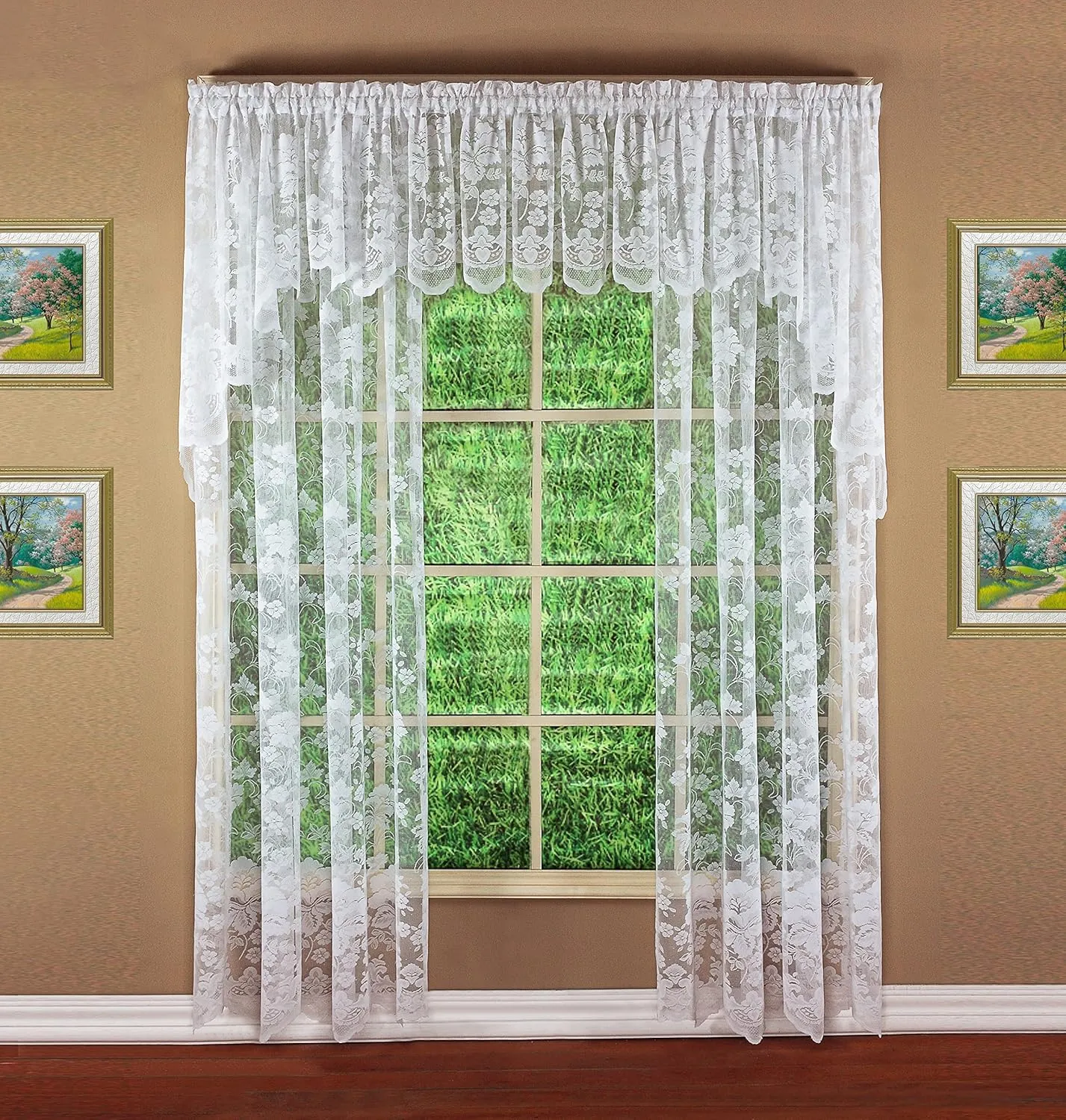 Today's Curtain Floral Vine Lace Tailored Valance 18", White, 60W x 18L