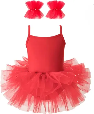 Toddler Girls Ballet Dress Toddler Dance Leotard Tutu with Shiny Tulle Ballerina Costume with Tulle Cuffs