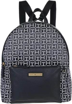 Tommy Hilfiger Naomi II Dome Backpack with Pouch Square Monogram Jacquard Black/White One Size