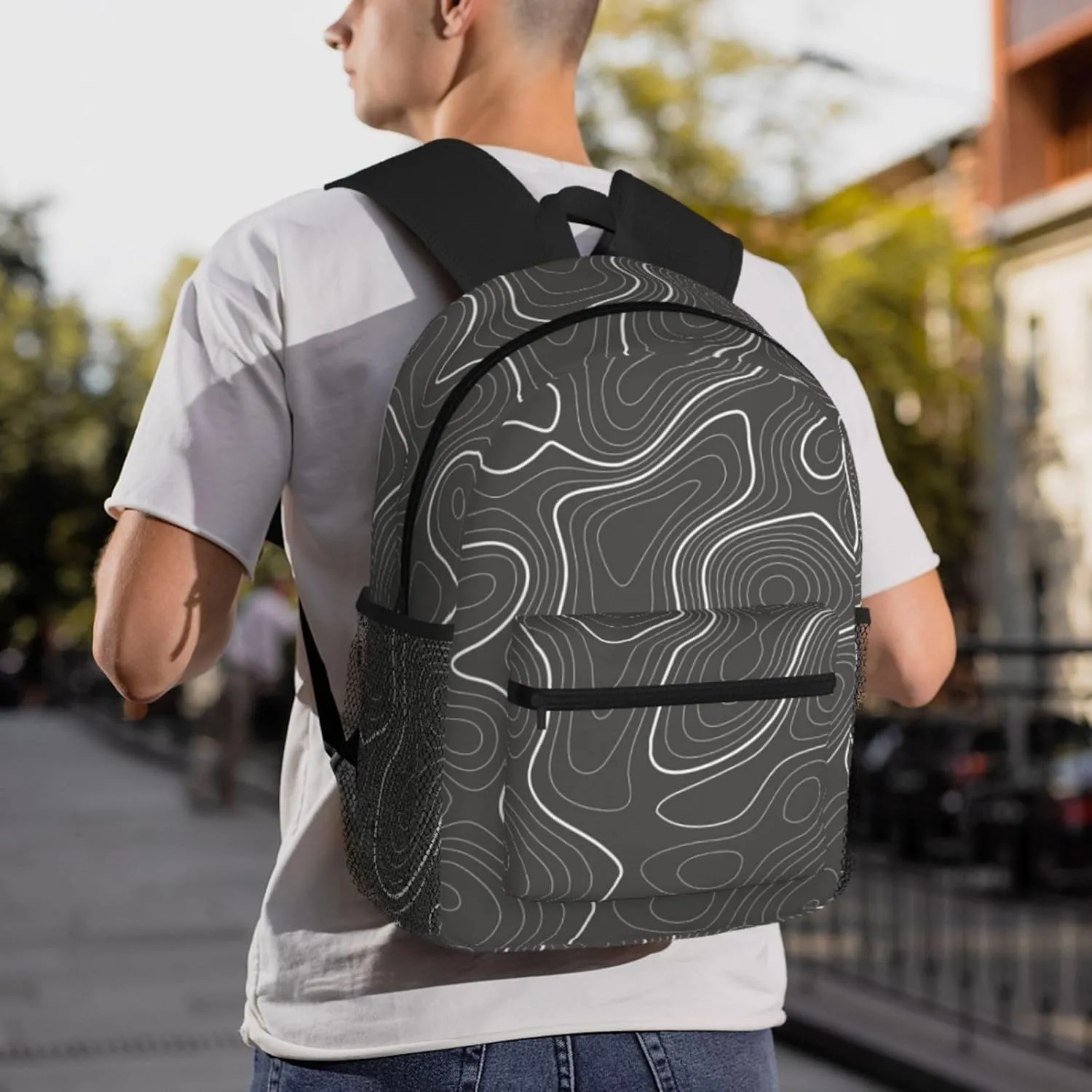 Topography Contour Map Backpack, Travel Laptop Backpack Computer Bag Rucksack for Men Women Business Work Fits 15.6 Inch Notebook