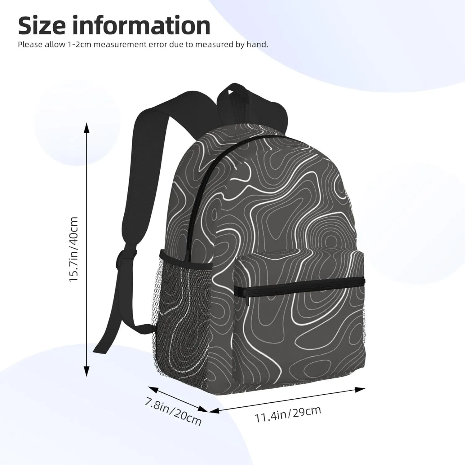 Topography Contour Map Backpack, Travel Laptop Backpack Computer Bag Rucksack for Men Women Business Work Fits 15.6 Inch Notebook