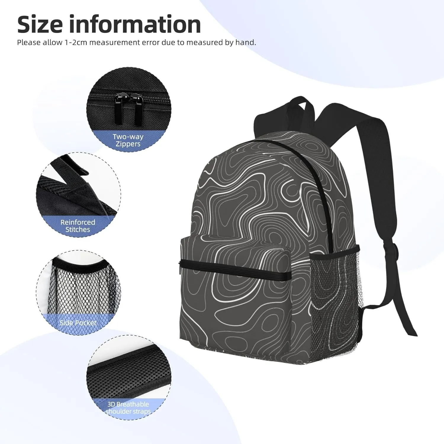 Topography Contour Map Backpack, Travel Laptop Backpack Computer Bag Rucksack for Men Women Business Work Fits 15.6 Inch Notebook