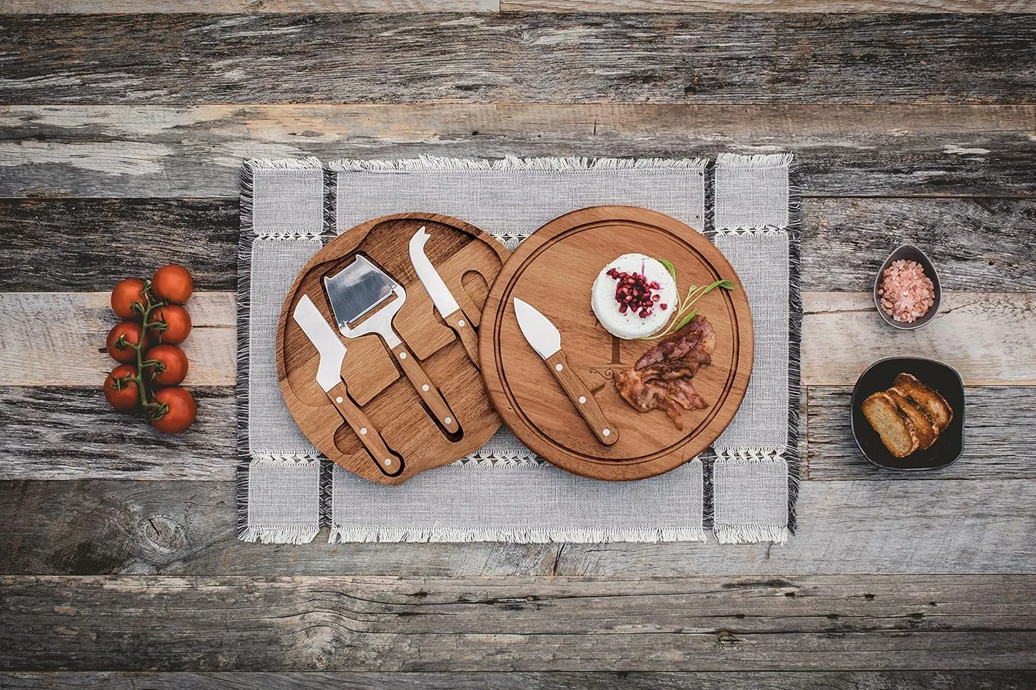 Toscana Monogram Initials T Personalized Acacia Circo Cheese Cutting Board & Tools Set