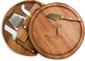 Toscana Monogram Initials T Personalized Acacia Circo Cheese Cutting Board & Tools Set