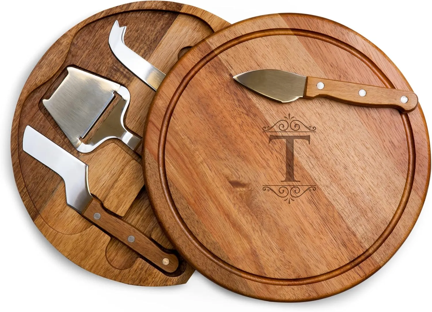 Toscana Monogram Initials T Personalized Acacia Circo Cheese Cutting Board & Tools Set