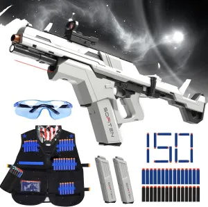 Toy Gun Automatic Sniper Rifle Tactical Vest Toy Foam Blaster with 150 Darts IR and Flashlight Foldable Stock The Shooting Activity Game for Kids Age 8-12 Gifts for Birthday Xmas