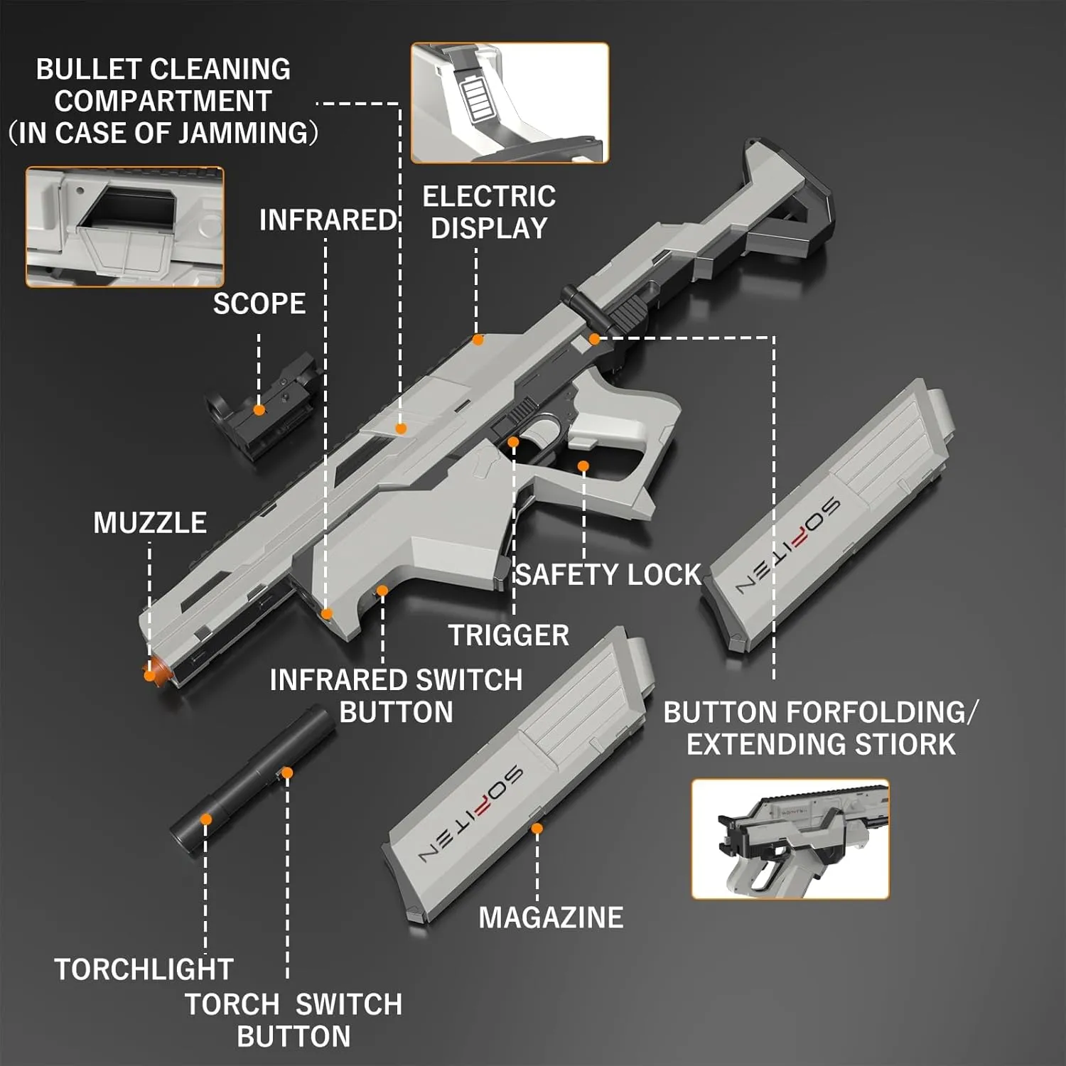 Toy Gun Automatic Sniper Rifle Tactical Vest Toy Foam Blaster with 150 Darts IR and Flashlight Foldable Stock The Shooting Activity Game for Kids Age 8-12 Gifts for Birthday Xmas