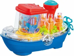 Transparent Gear Steamship Toy for Kids, Light-up Electric Ship Toy with Music