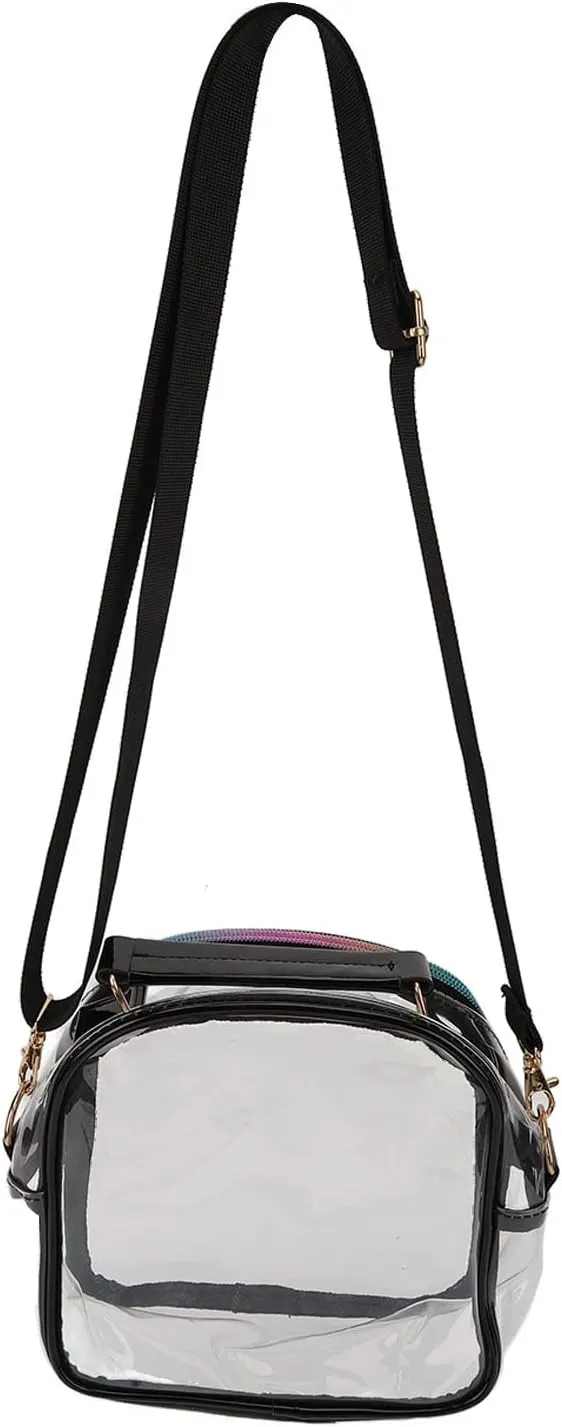 Transparent Handbag with Adjustable Shoulder Strap, Plastic Makeup Bag, Clear Messenger Tote Bag for Quick Security Checks
