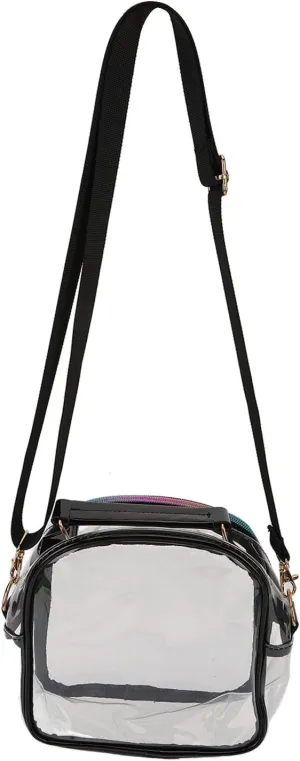Transparent Handbag with Adjustable Shoulder Strap, Plastic Makeup Bag, Clear Messenger Tote Bag for Quick Security Checks