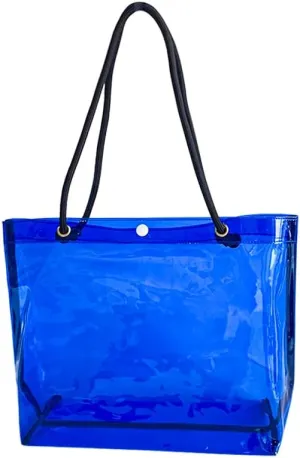 Transparent PVC Pink Tote Bag with Black Handles, Waterproof Storage Organizer for Supermarket, Gym, Travel