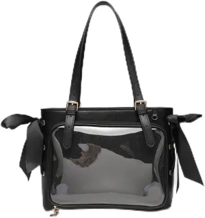 Transparent Tote Bag with Bow, Fashionable Shoulder Bag for Women,Handbag with Detachable and Adjustable Shoulder Strap