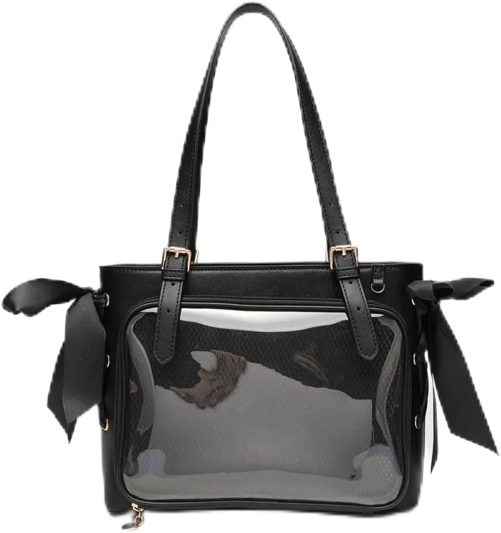Transparent Tote Bag with Bow, Fashionable Shoulder Bag for Women,Handbag with Detachable and Adjustable Shoulder Strap