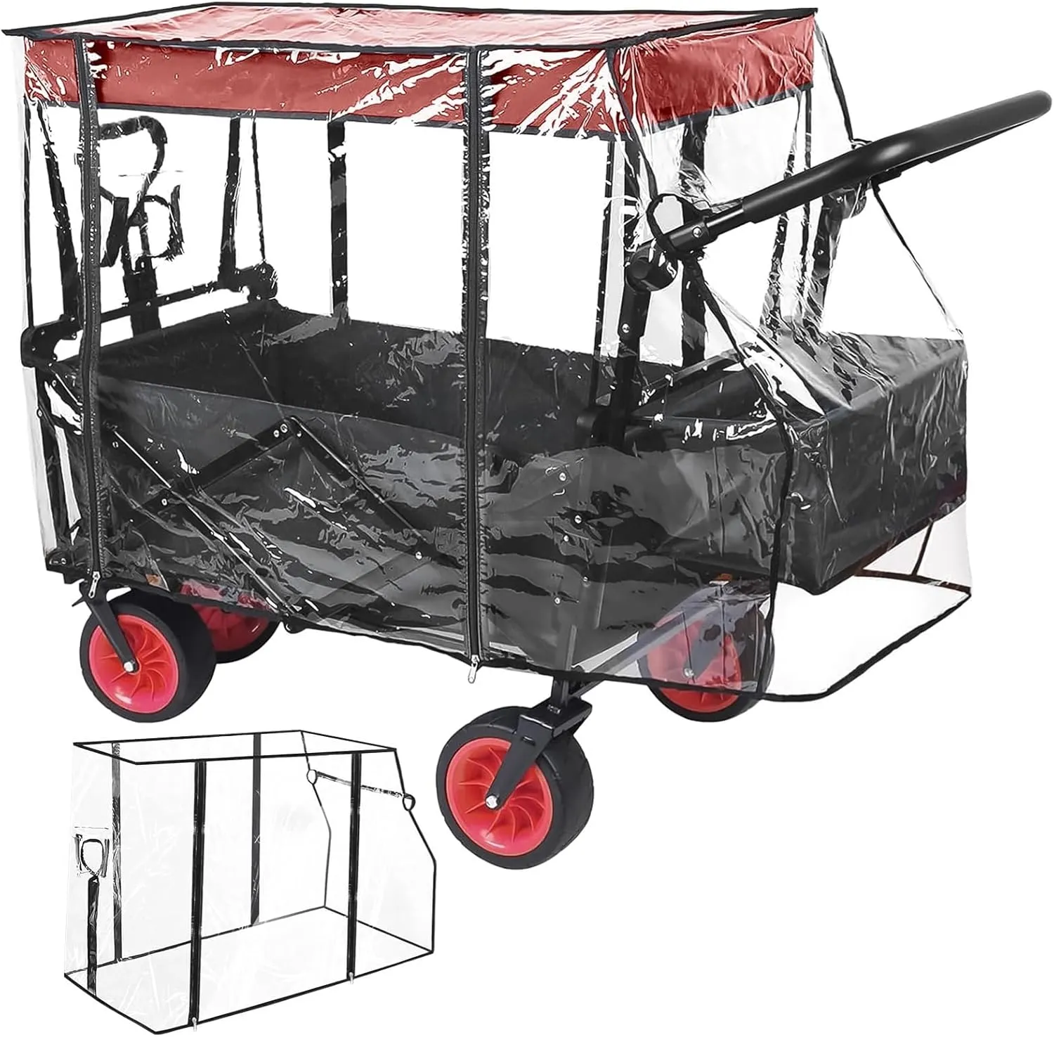 Transparent Wagon Rain Cover, Folding Cart Windproof Canopy, PVC Protective Shield for Trolley Garden Wagon