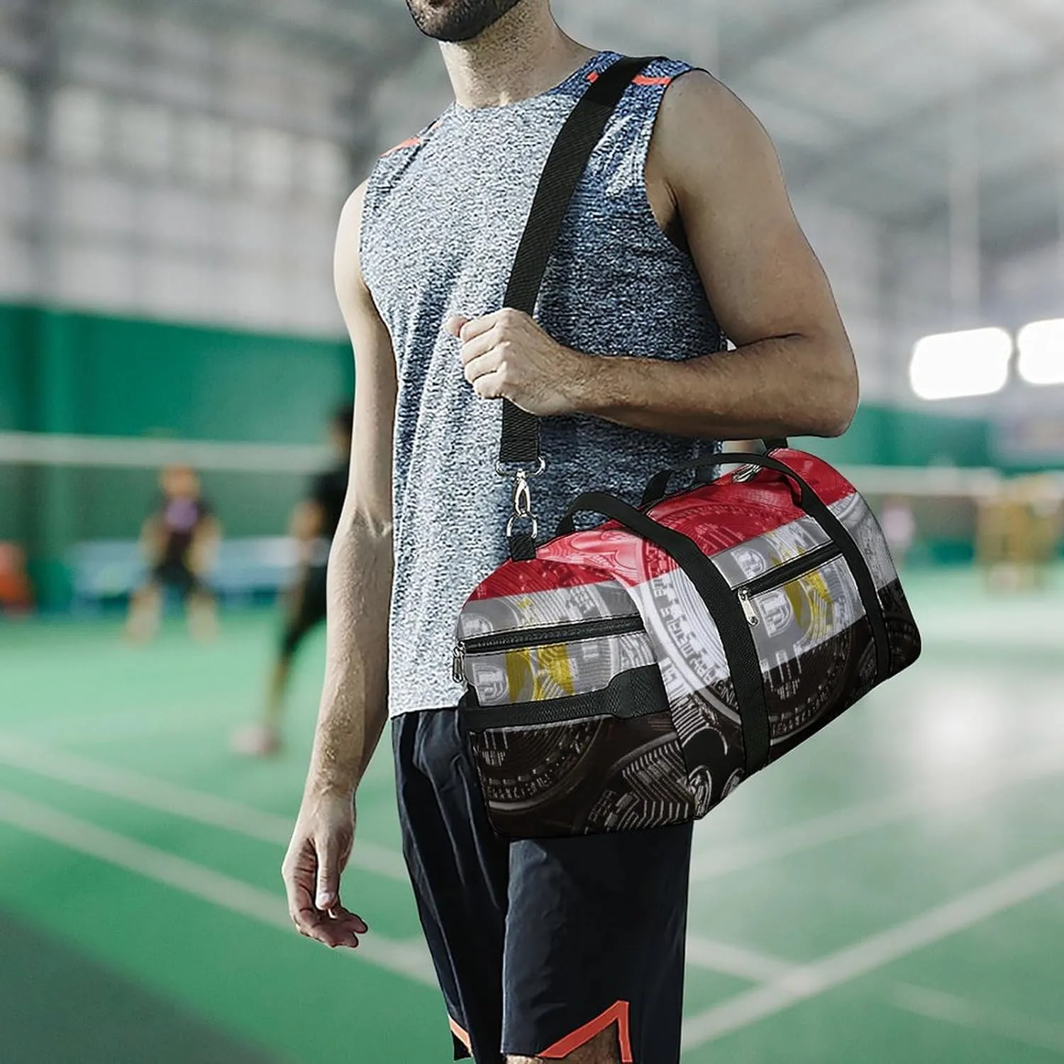 Travel Duffel with Egypt Flag Bitcoin Shoe Compartment for Gym Beach and Sports