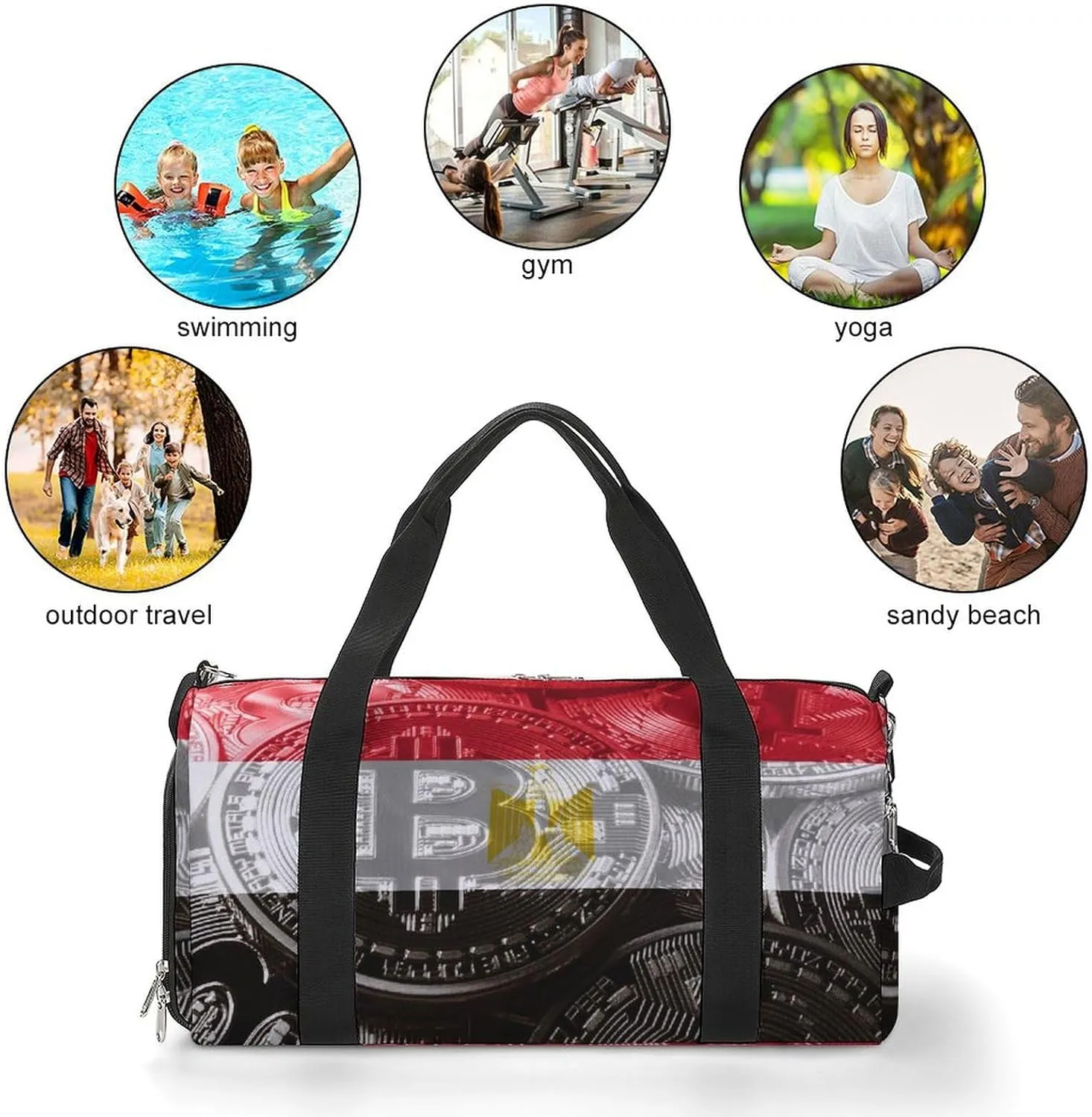 Travel Duffel with Egypt Flag Bitcoin Shoe Compartment for Gym Beach and Sports