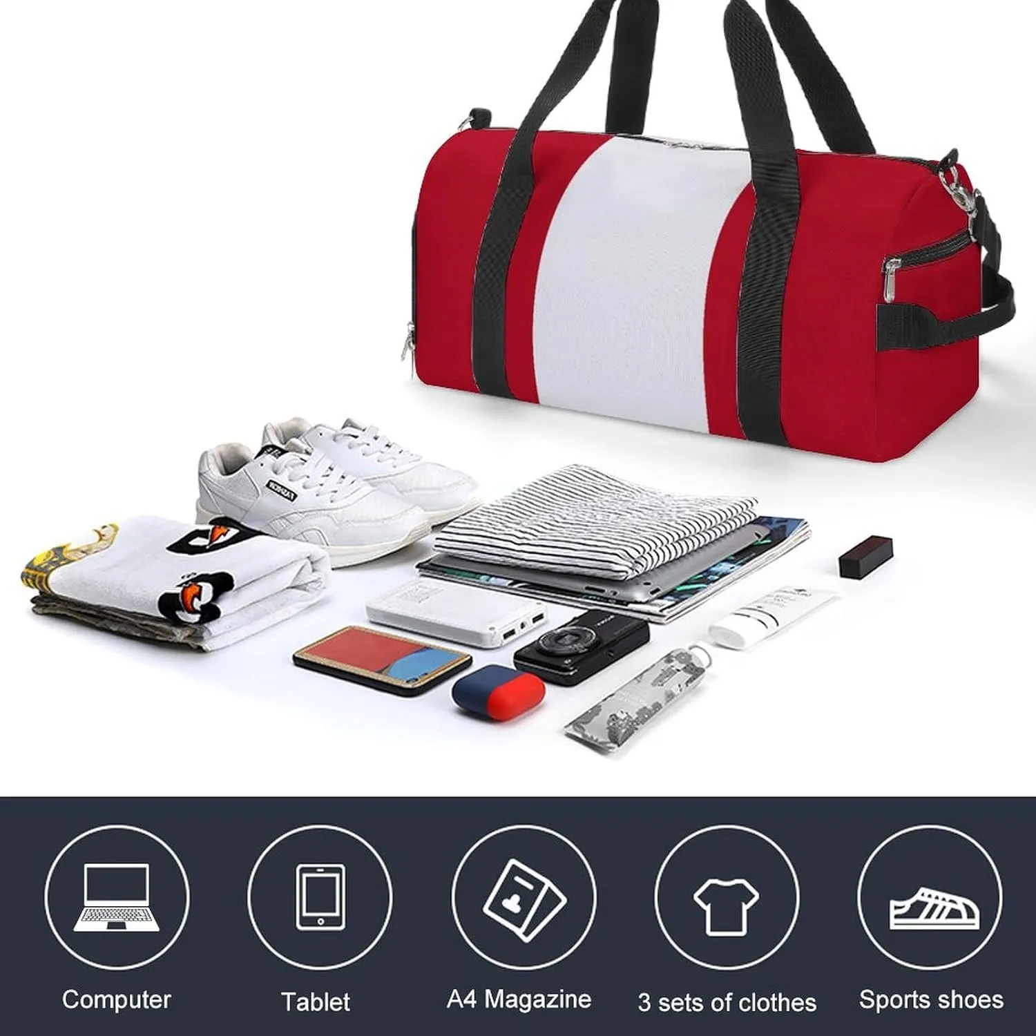 Travel Duffel with Peru Flag Shoe Compartment Gym Bag Waterproof Weekender for Yoga