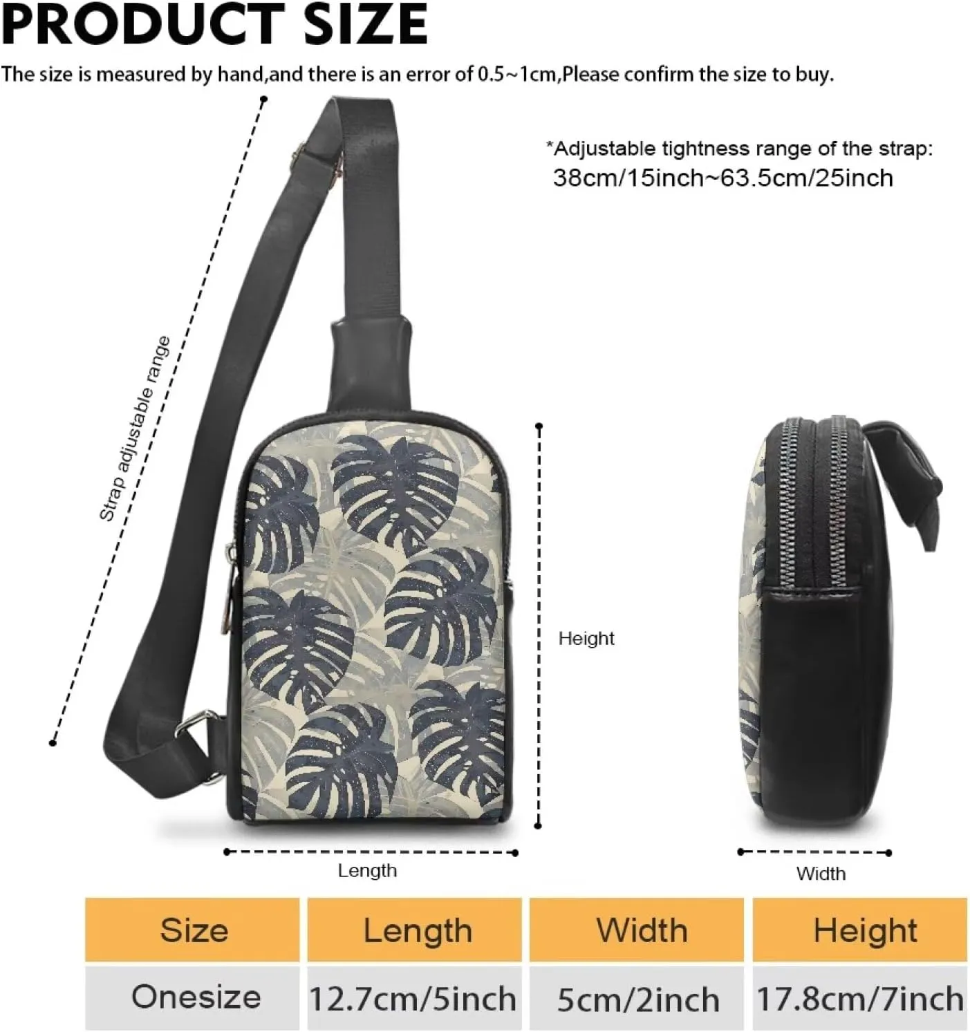 Tropical Monstera Leaves Sling Bag Crossbody Shoulder Chest Everyday Carry Bag, Tropic Plants Leaf Print Travel Crossbody Fanny Pack with Adjustable Straps