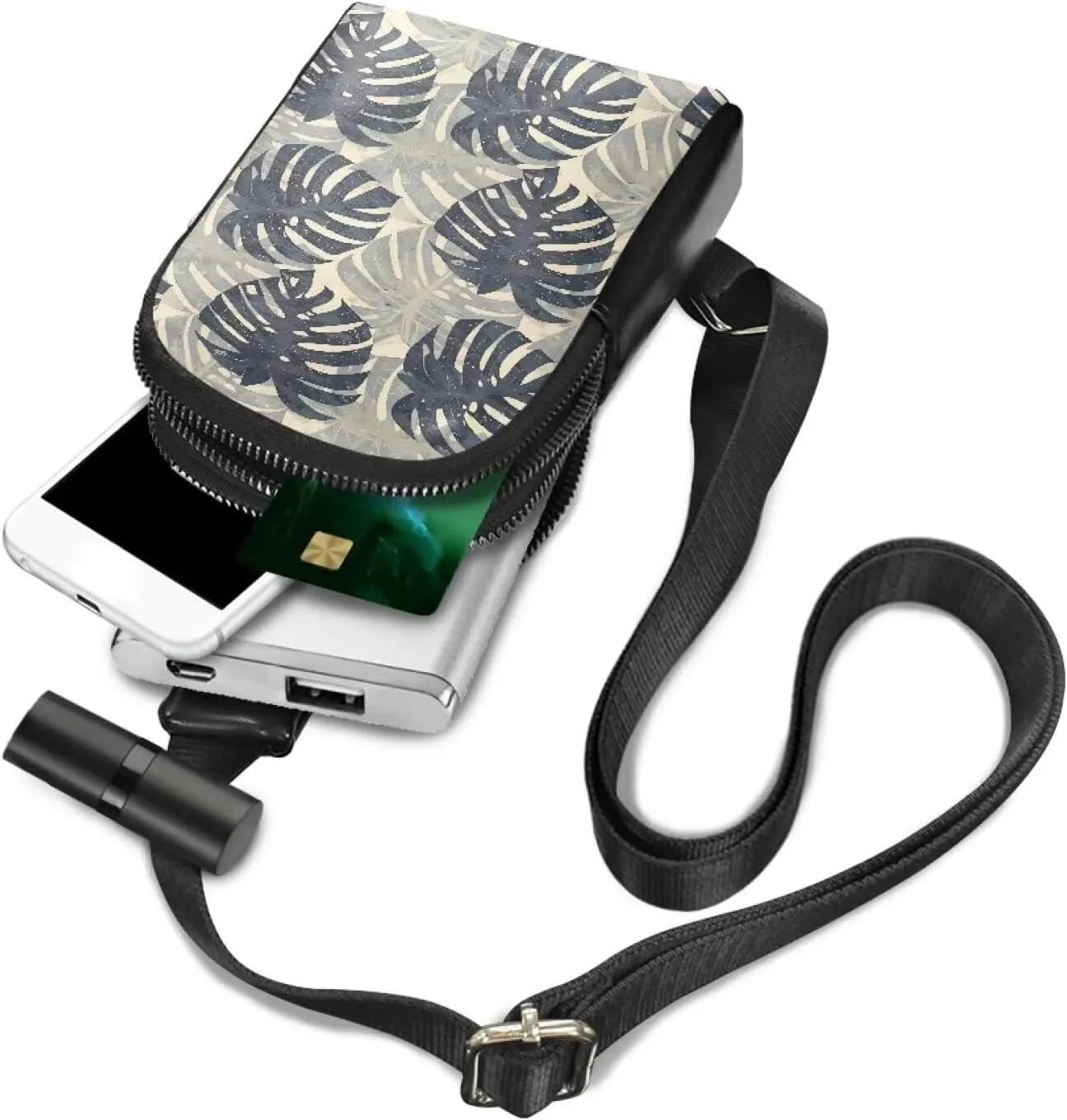 Tropical Monstera Leaves Sling Bag Crossbody Shoulder Chest Everyday Carry Bag, Tropic Plants Leaf Print Travel Crossbody Fanny Pack with Adjustable Straps