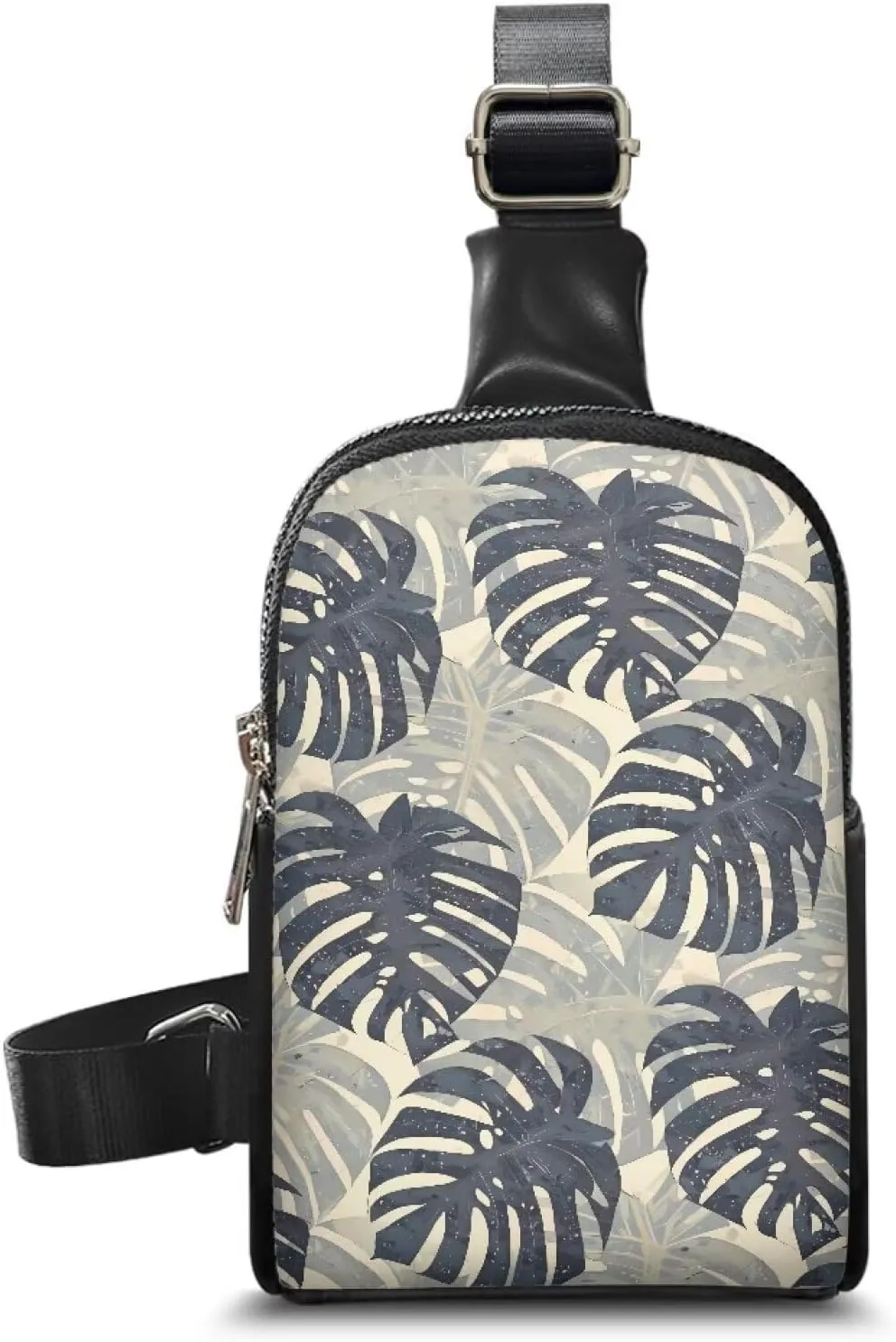 Tropical Monstera Leaves Sling Bag Crossbody Shoulder Chest Everyday Carry Bag, Tropic Plants Leaf Print Travel Crossbody Fanny Pack with Adjustable Straps