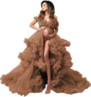 Tulle Maternity Maxi Dress for Photoshoot Puffy Ruffles Baby Shower Dress Long Pregnancy Photography Gowns for Women