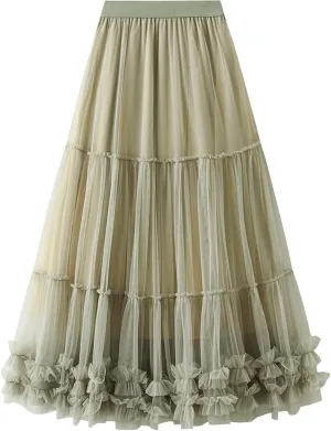 Tulle Skirts for Women Long Length Tutu Fairy Tiered Skirt A Line Mesh Elastic Waist Skirts