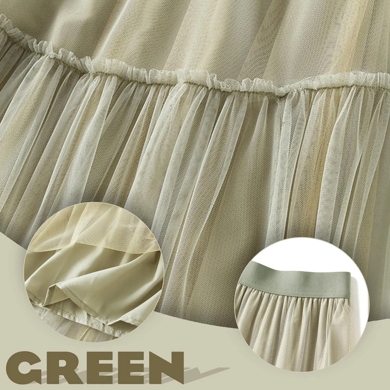 Tulle Skirts for Women Long Length Tutu Fairy Tiered Skirt A Line Mesh Elastic Waist Skirts