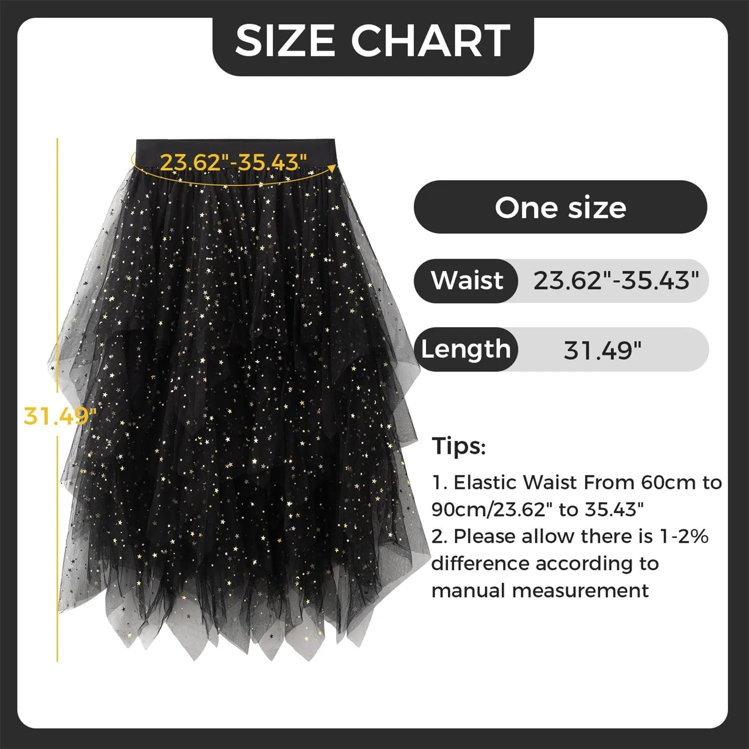 Tulle Skirts for Women Midi Long Fairy Skirt Tutu A-Line Mesh Layered High Elastic Waist Halloween Skirts