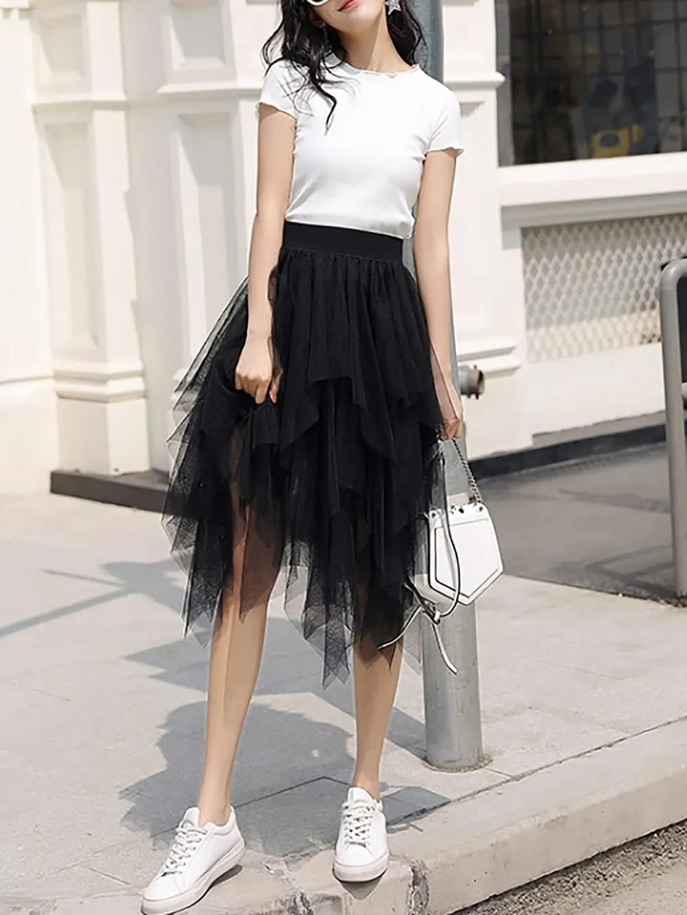 Tulle Skirts for Women Midi Long Fairy Skirt Tutu A-Line Mesh Layered High Elastic Waist Halloween Skirts