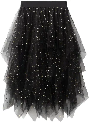 Tulle Skirts for Women Midi Long Fairy Skirt Tutu A-Line Mesh Layered High Elastic Waist Halloween Skirts