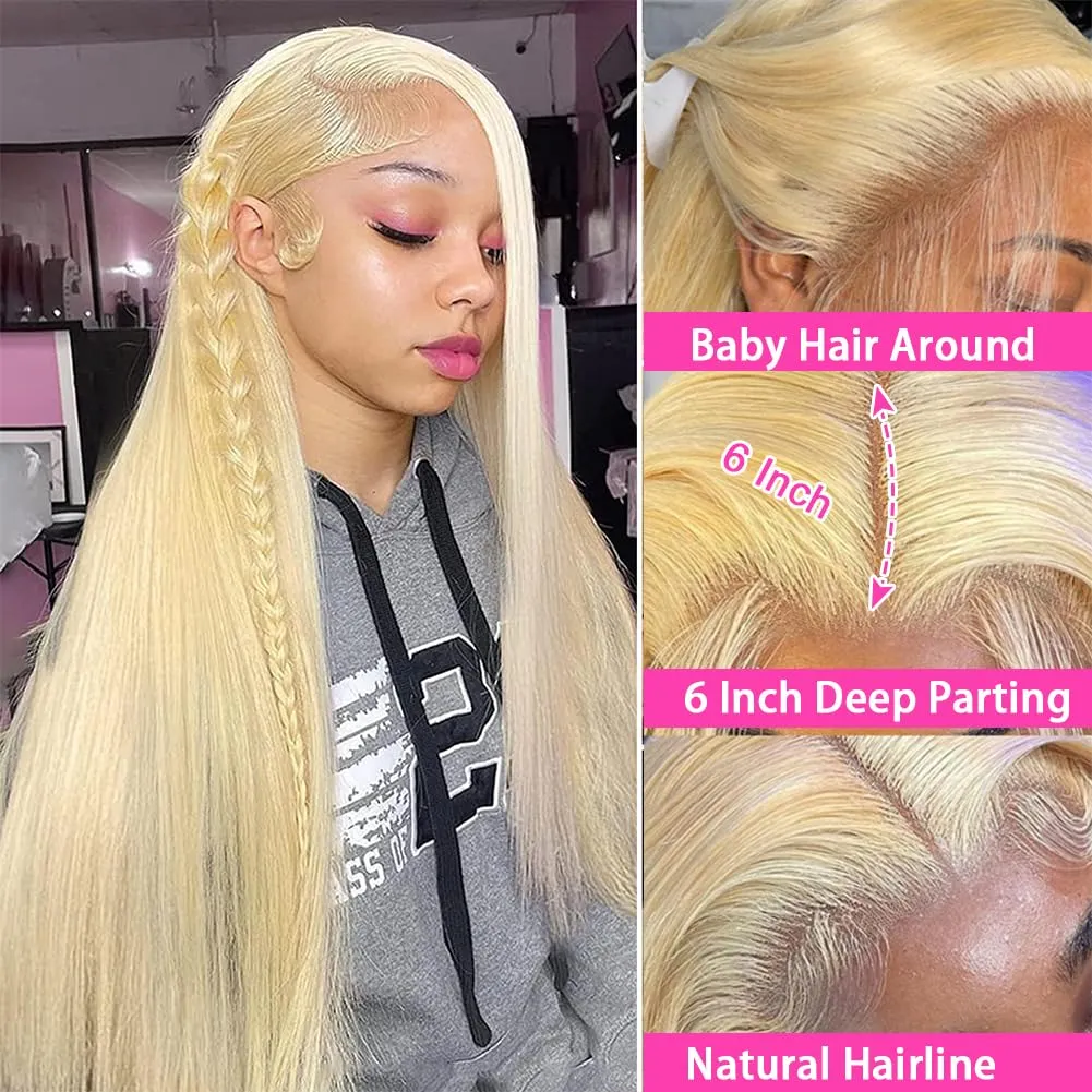 Tuneful 250% Density 613 13x6 Lace Front Wig Human Hair 28 Inch Straight Blonde Lace Front Wigs Human Hair Pre Plucked 613 HD Lace Frontal Wig Human Hair Natural Hairline
