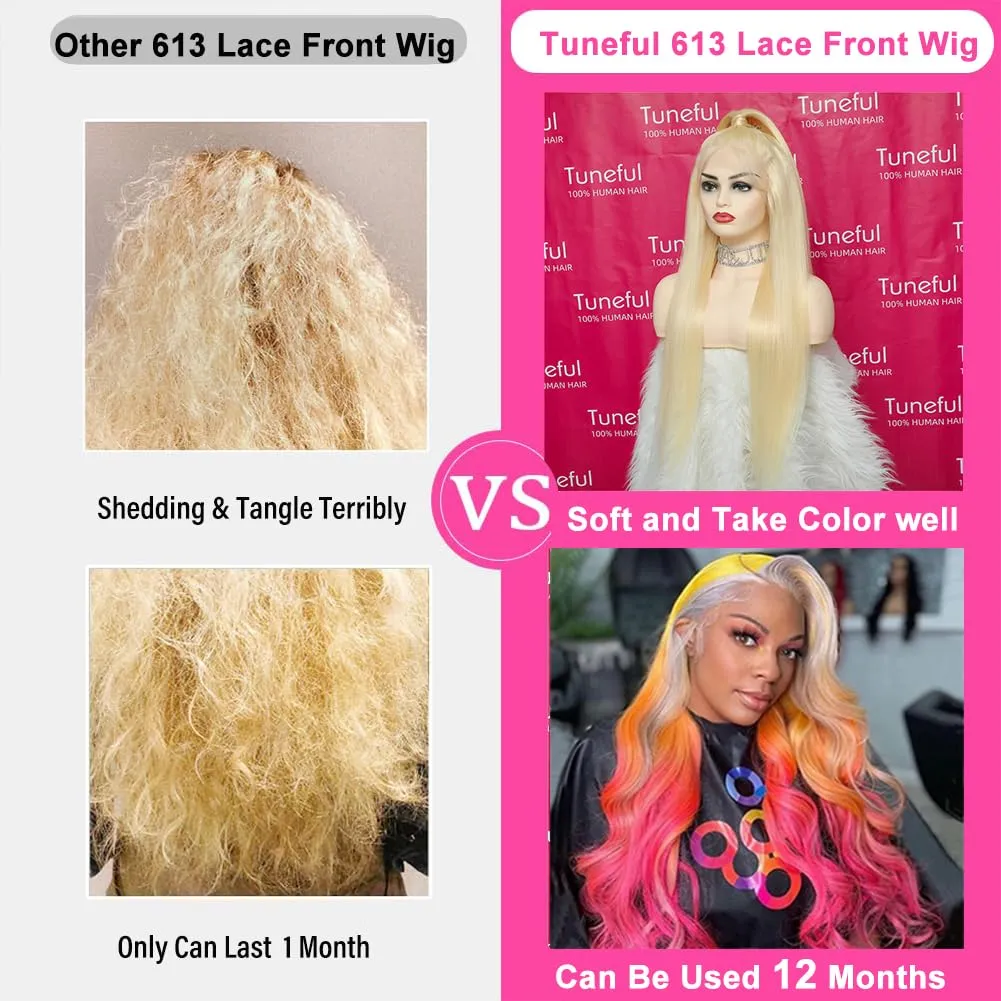 Tuneful 613 Lace Front Wig Human Hair 13x6 Blonde Lace Front Wigs Human Hair 26 Inch 180% Density Straight 613 Frontal Wig Pre Plucked With Baby Hair