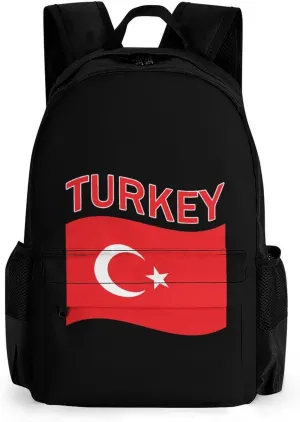 Turkey Flag Turkish Travel Backpack Lightweight Shoulder Bag Funny Laptop Daypack with Multi Pockets