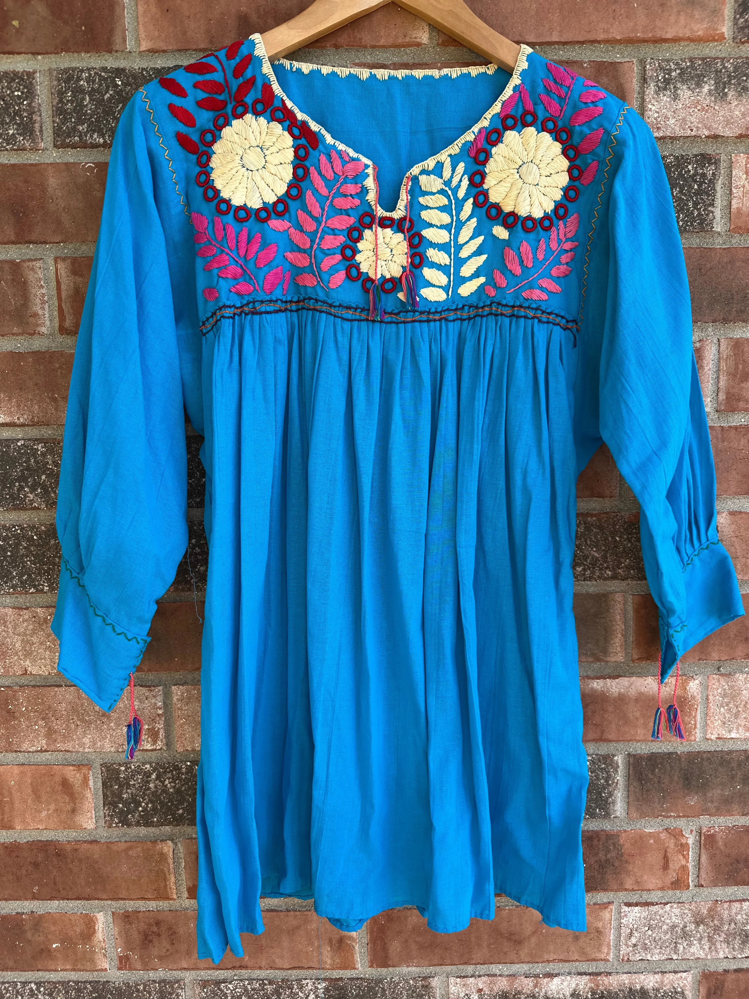 Turquoise with Multicolor Blusa con Flores