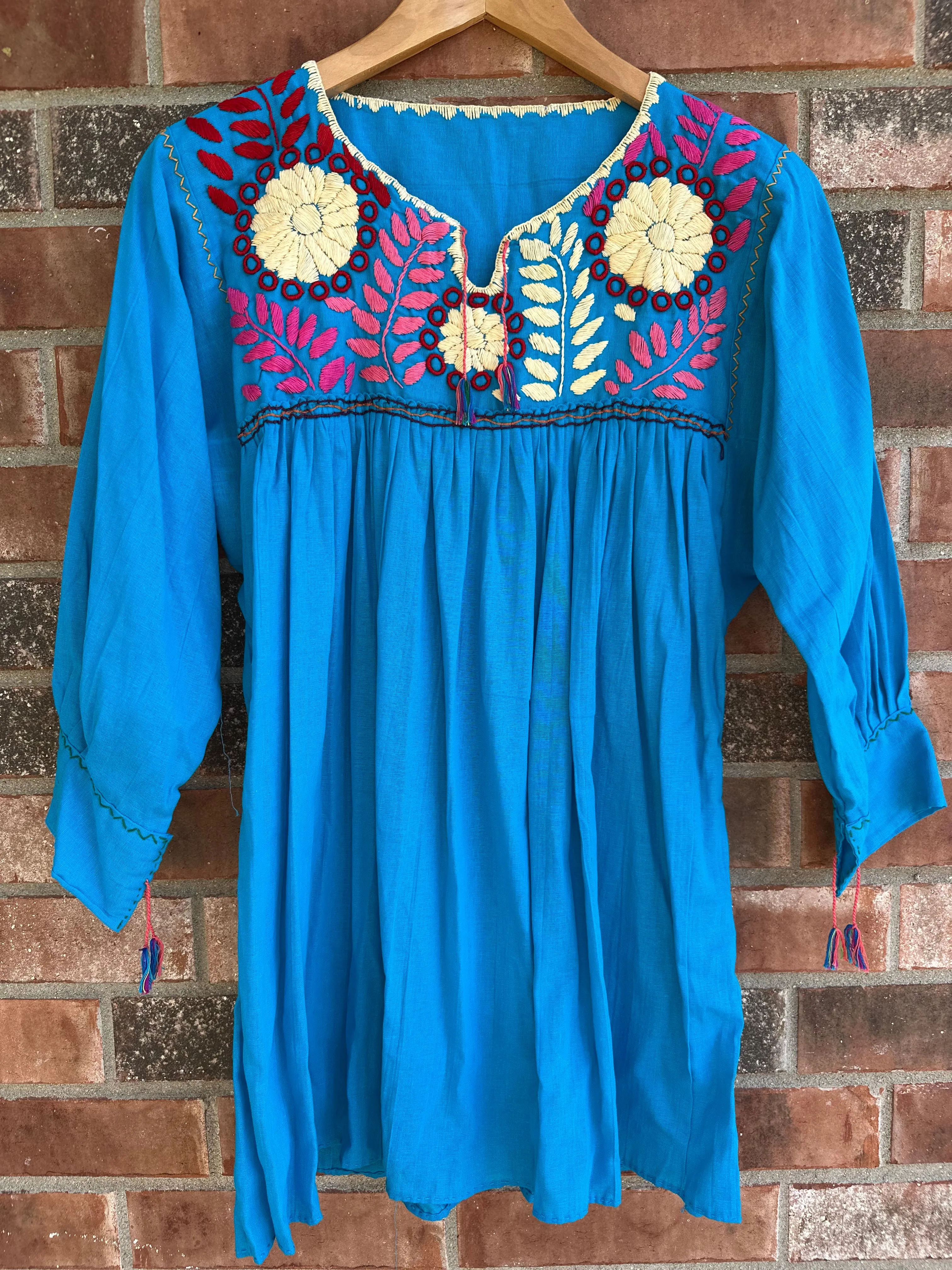 Turquoise with Multicolor Blusa con Flores
