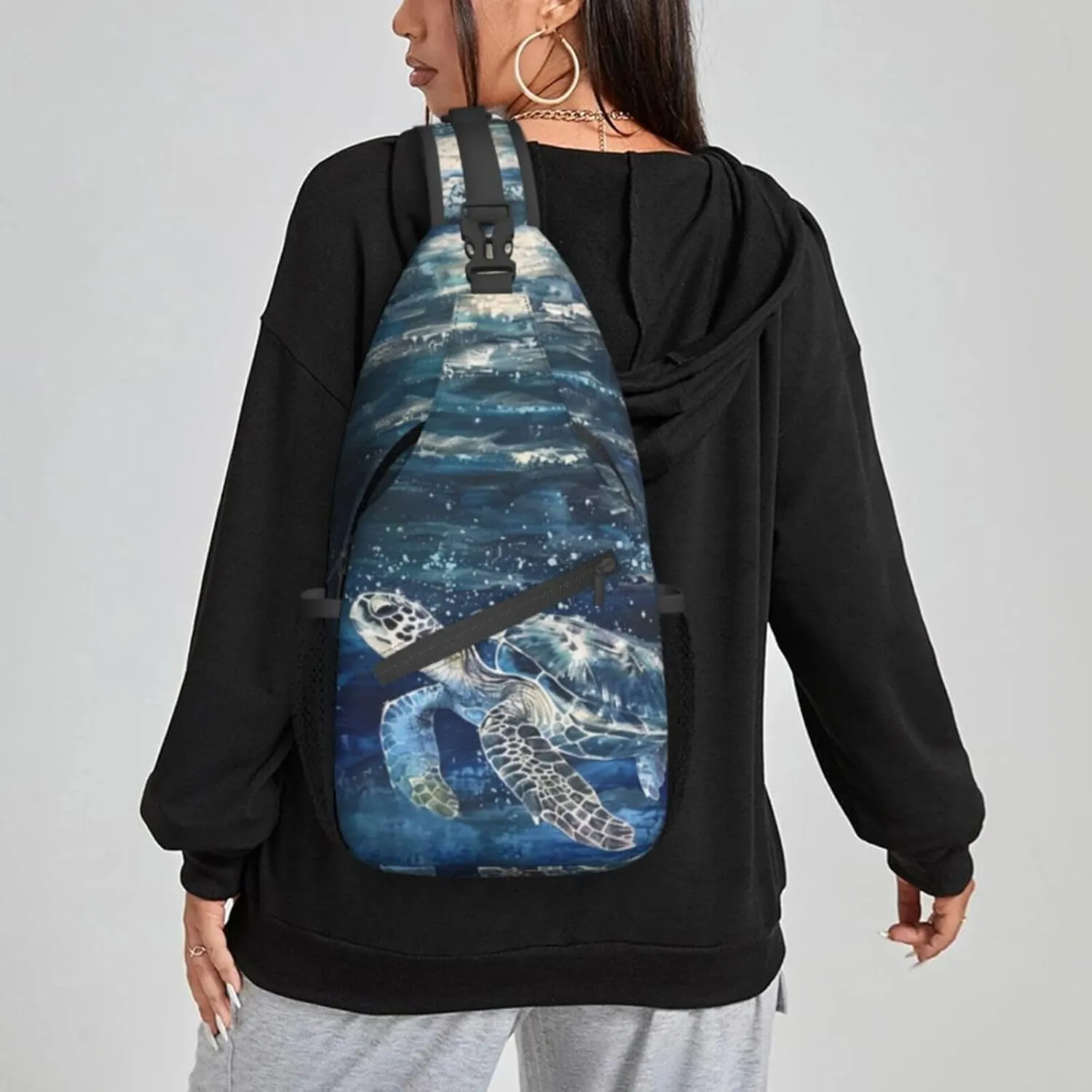 Turtle Oil Painting Sling Bag For Women Crossbody Shoulder Bag Casual Daypack Backpacks Men Chest Bag Gym Cycling Travel Hiking