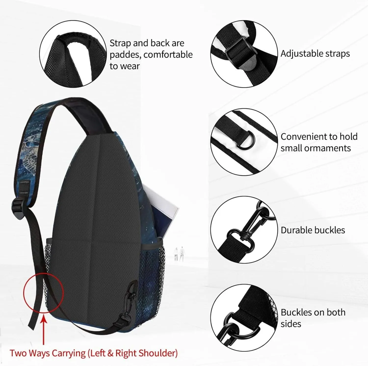 Turtle Oil Painting Sling Bag For Women Crossbody Shoulder Bag Casual Daypack Backpacks Men Chest Bag Gym Cycling Travel Hiking