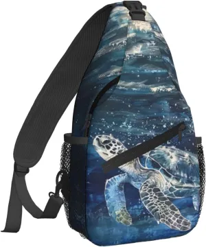 Turtle Oil Painting Sling Bag For Women Crossbody Shoulder Bag Casual Daypack Backpacks Men Chest Bag Gym Cycling Travel Hiking