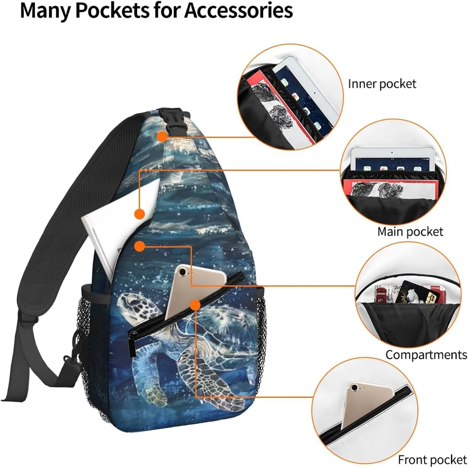 Turtle Oil Painting Sling Bag For Women Crossbody Shoulder Bag Casual Daypack Backpacks Men Chest Bag Gym Cycling Travel Hiking
