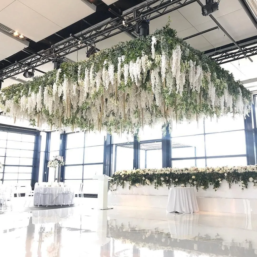 U'Artlines 24 Pack (Total 86.4 Feet) Artificial Fake Wisteria Vine Rattan Hanging Garland Silk Flowers String Home Party Wedding Decor (24, White)