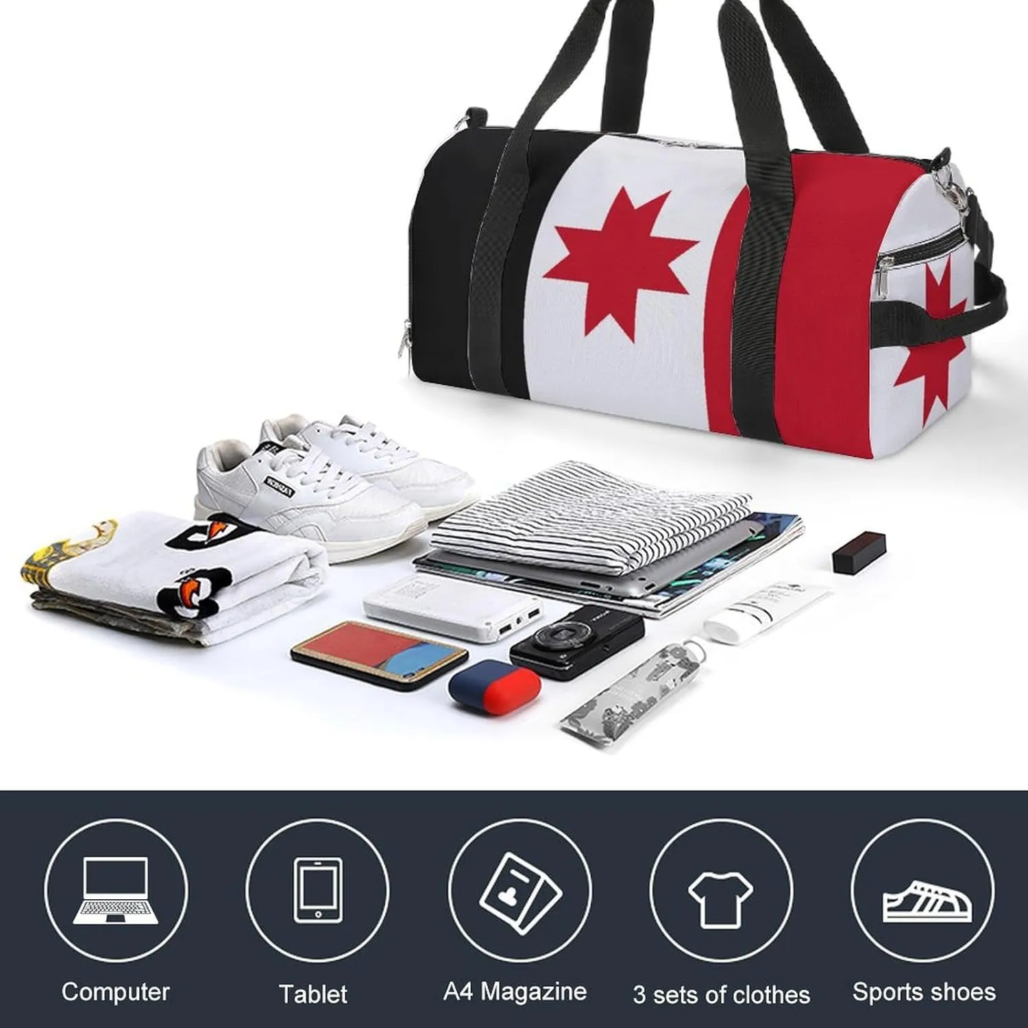 Udmurtia Flag Sports Duffel with Wet Pocket and Shoe Compartment Gym Bag for Travel Yoga