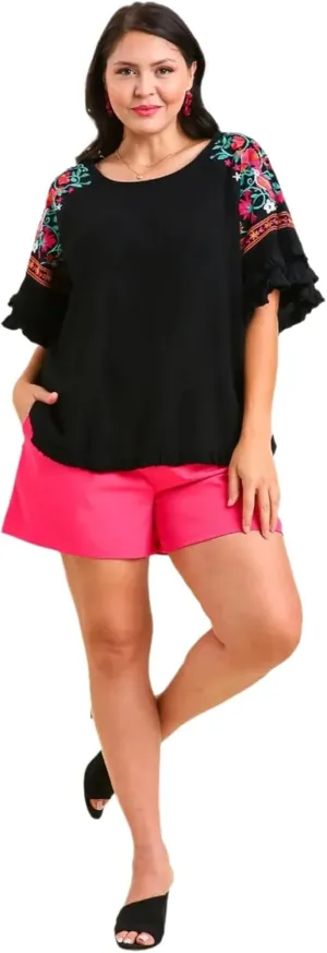 Umgee Embroidered Bell Sleeve Tunic Top