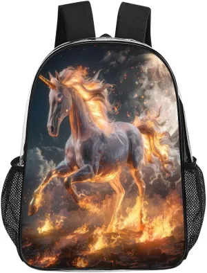 Unicorm Flames And Moon Clear Shoulders Bag Unisex Backpack for Camping Hiking Travel