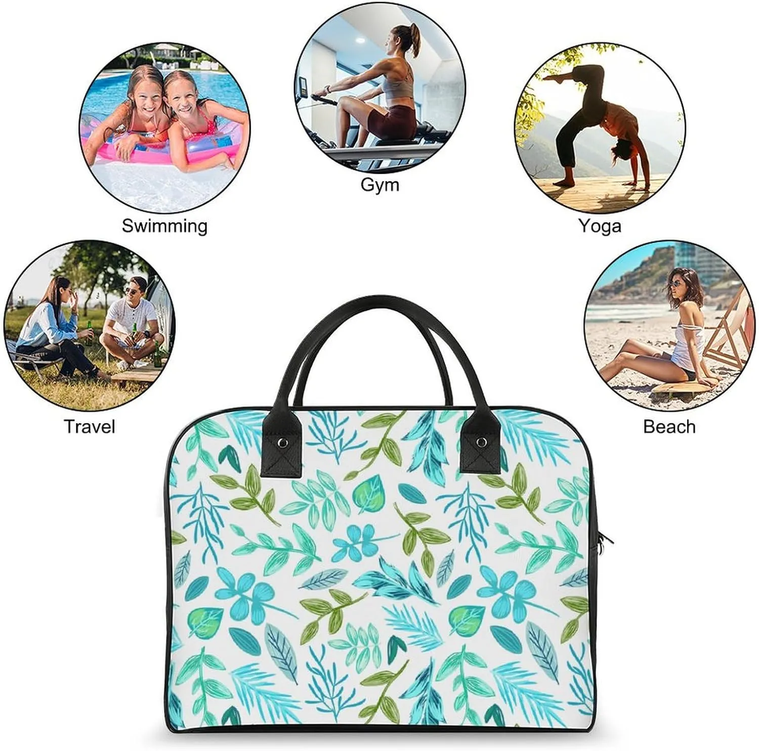 Unisex Crossbody Nylon Blue Leaves Fashion Handbag for Journey 13" X 19" X 8"