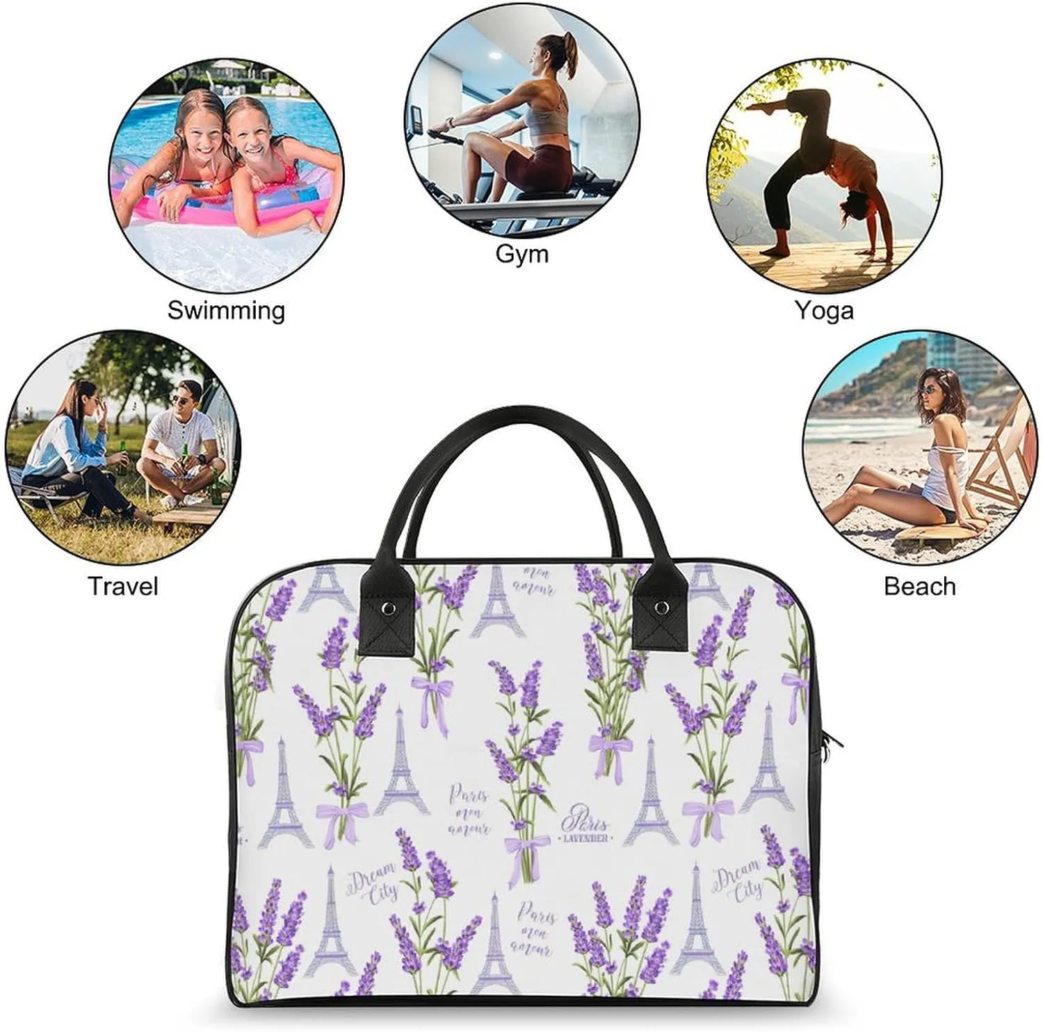 Unisex Large Capacity Nylon French Lavender Fashion Handbag for Traveling 13" X 19" X 8"