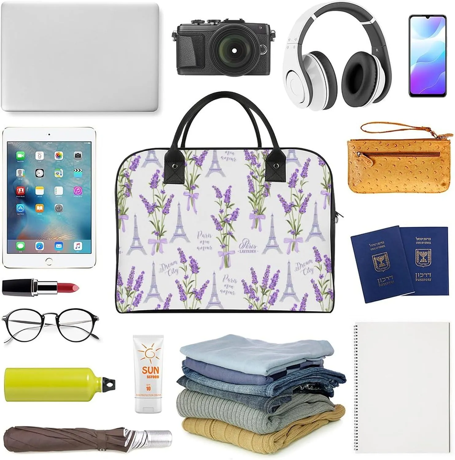 Unisex Large Capacity Nylon French Lavender Fashion Handbag for Traveling 13" X 19" X 8"