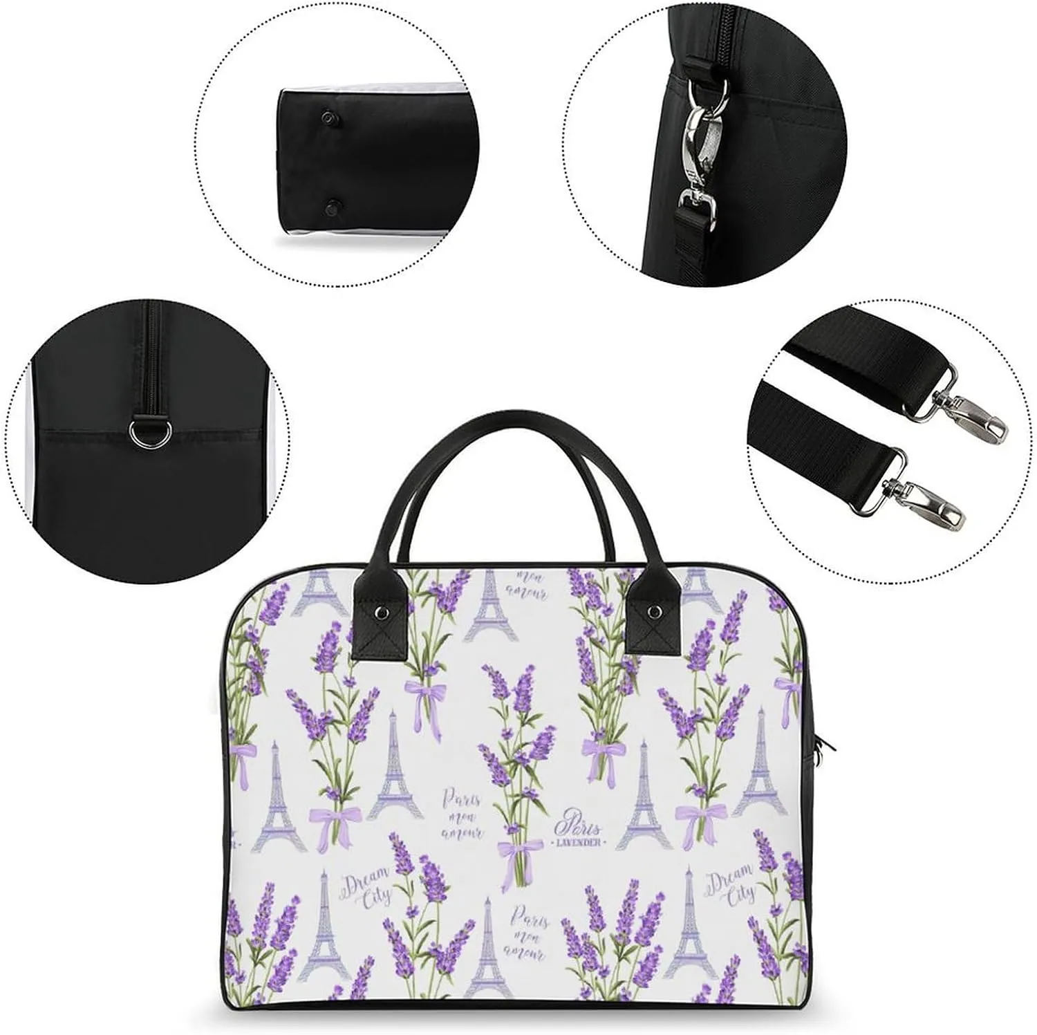 Unisex Large Capacity Nylon French Lavender Fashion Handbag for Traveling 13" X 19" X 8"