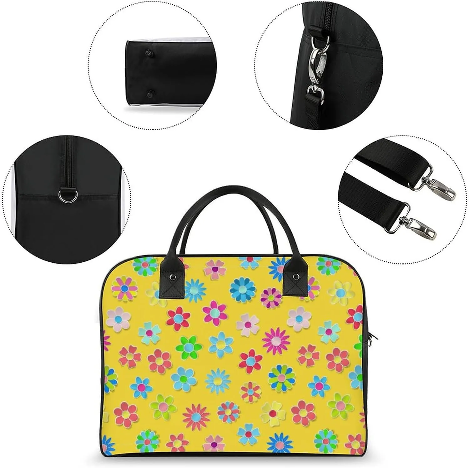 Unisex Shoulder Nylon Floral On Yellow Retro Handbag for Journey 13" X 19" X 8"