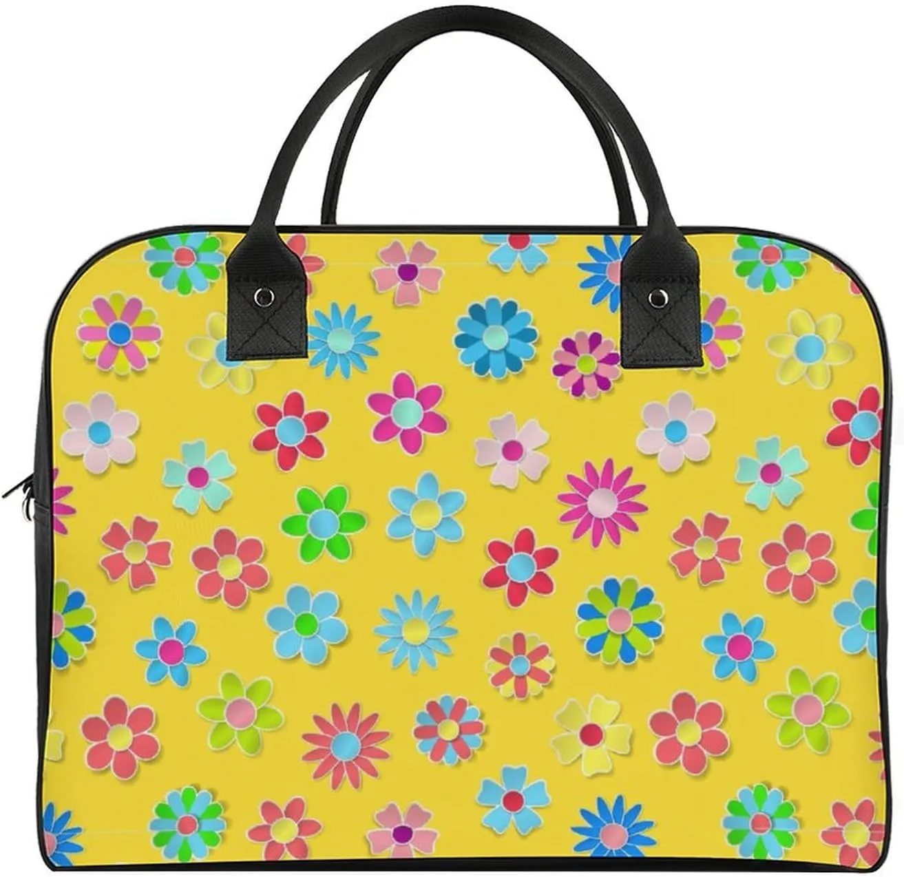 Unisex Shoulder Nylon Floral On Yellow Retro Handbag for Journey 13" X 19" X 8"