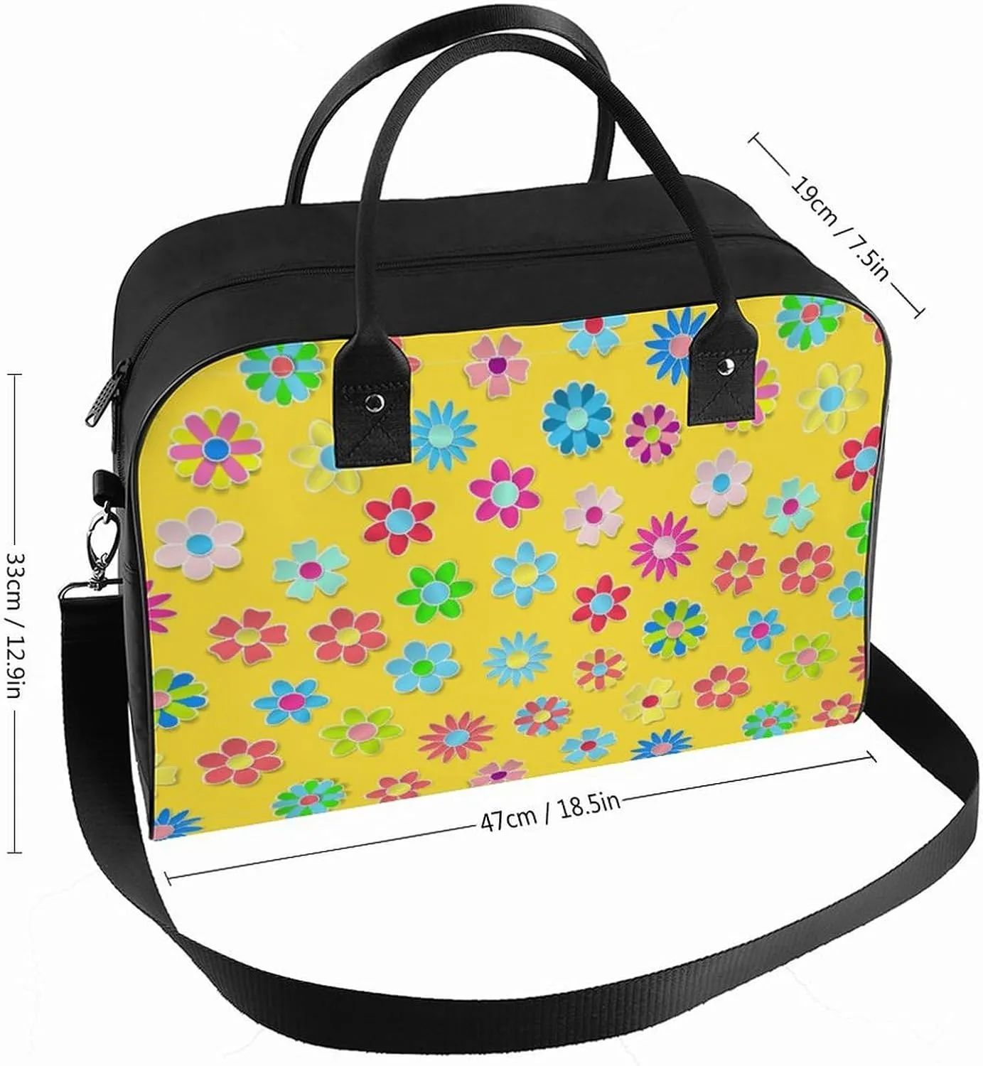 Unisex Shoulder Nylon Floral On Yellow Retro Handbag for Journey 13" X 19" X 8"